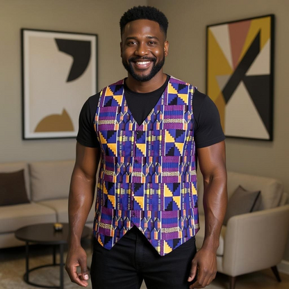 African Kente Print Vest Jacket