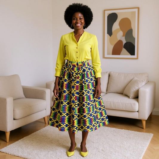 Women Bold Colorful Ankara African Print Maxi Skirt