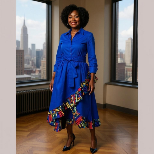 African Royal Blue Print High Low Ruffled Skirt