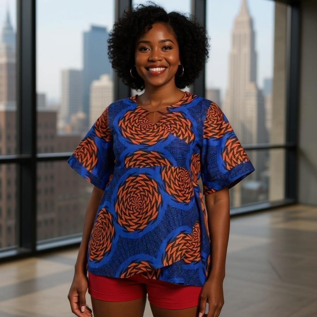 African Print Red/Blue Wrap Top