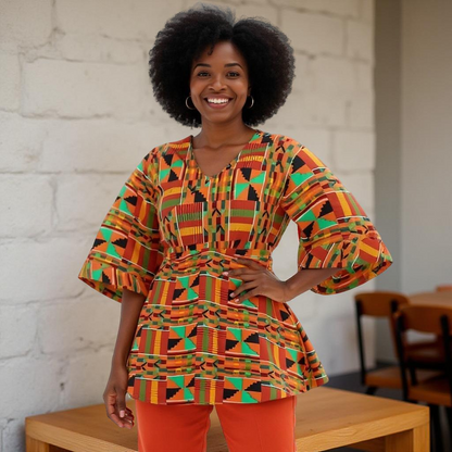 African Print Wrap Top