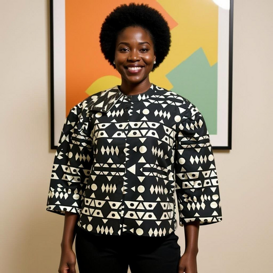 African Black/White Print Half Sleeve Ankara Top