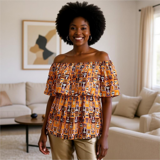 Orange African Print Off Shoulder Blouse