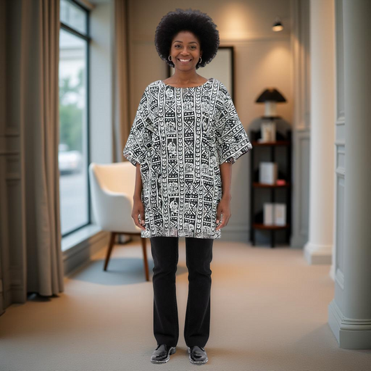 African Tribal Print Dashiki with Kufi Hat