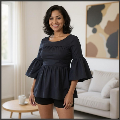 Solid Color Peplum Sleeve Ankara Blouse