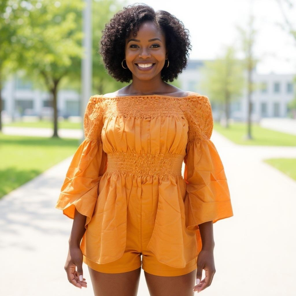 Solid Color Peplum Sleeve Ankara Blouse