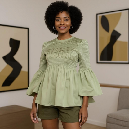 Solid Color Peplum Sleeve Ankara Blouse