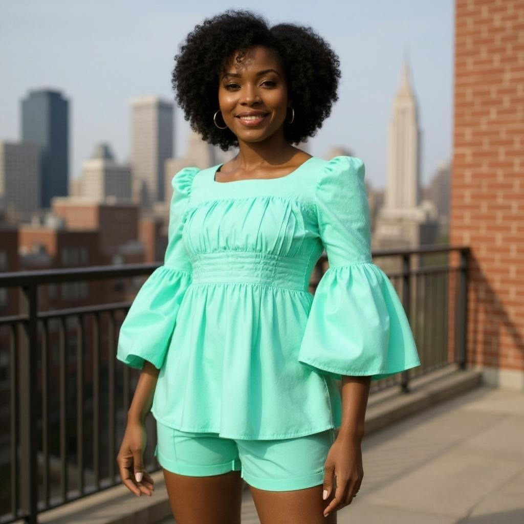 Solid Color Peplum Sleeve Ankara Blouse