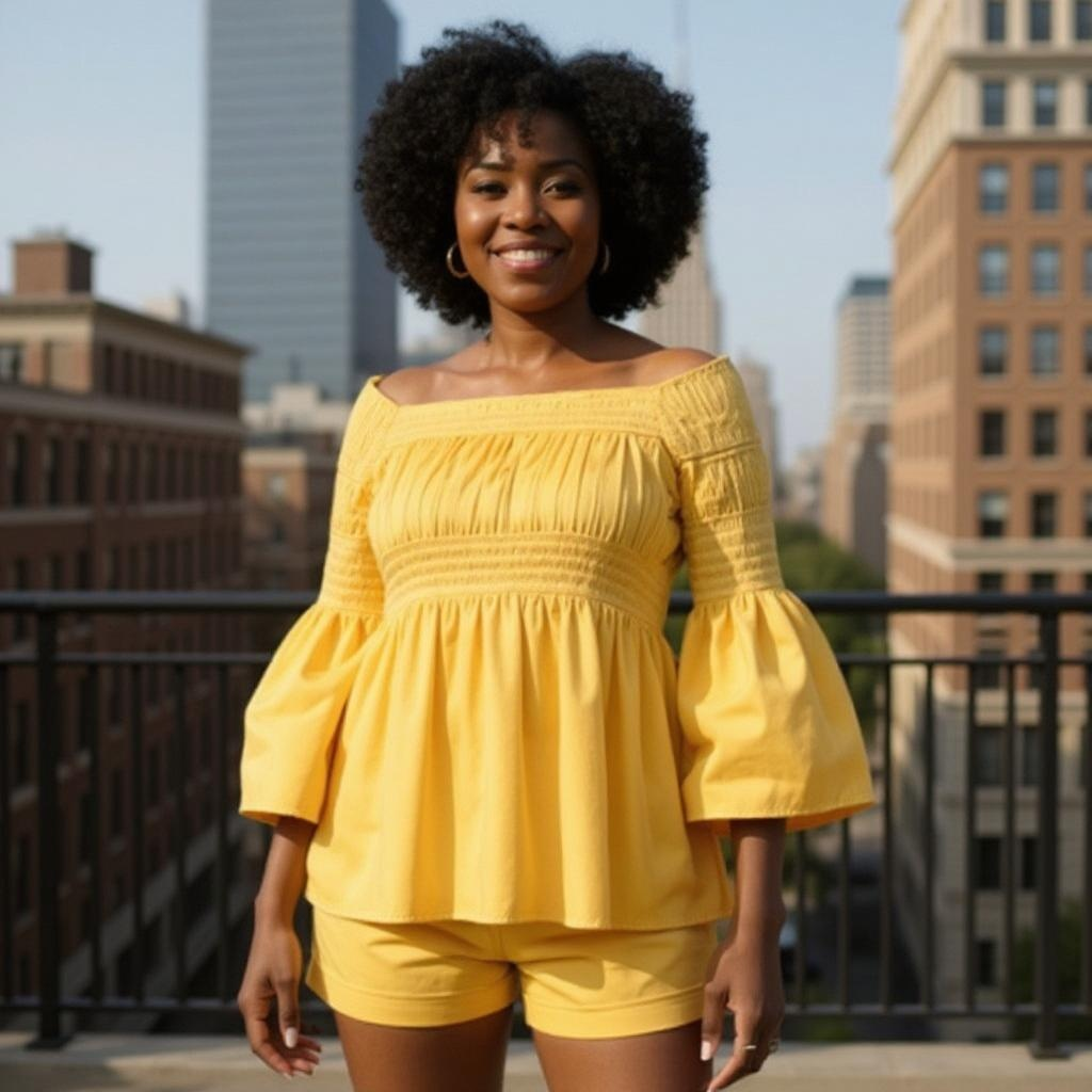 Solid Color Peplum Sleeve Ankara Blouse