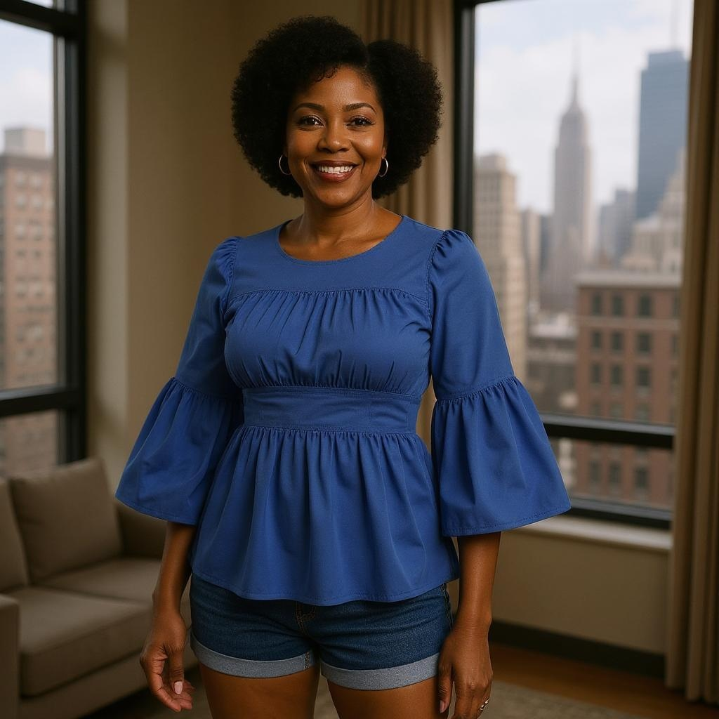 Solid Color Peplum Sleeve Ankara Blouse