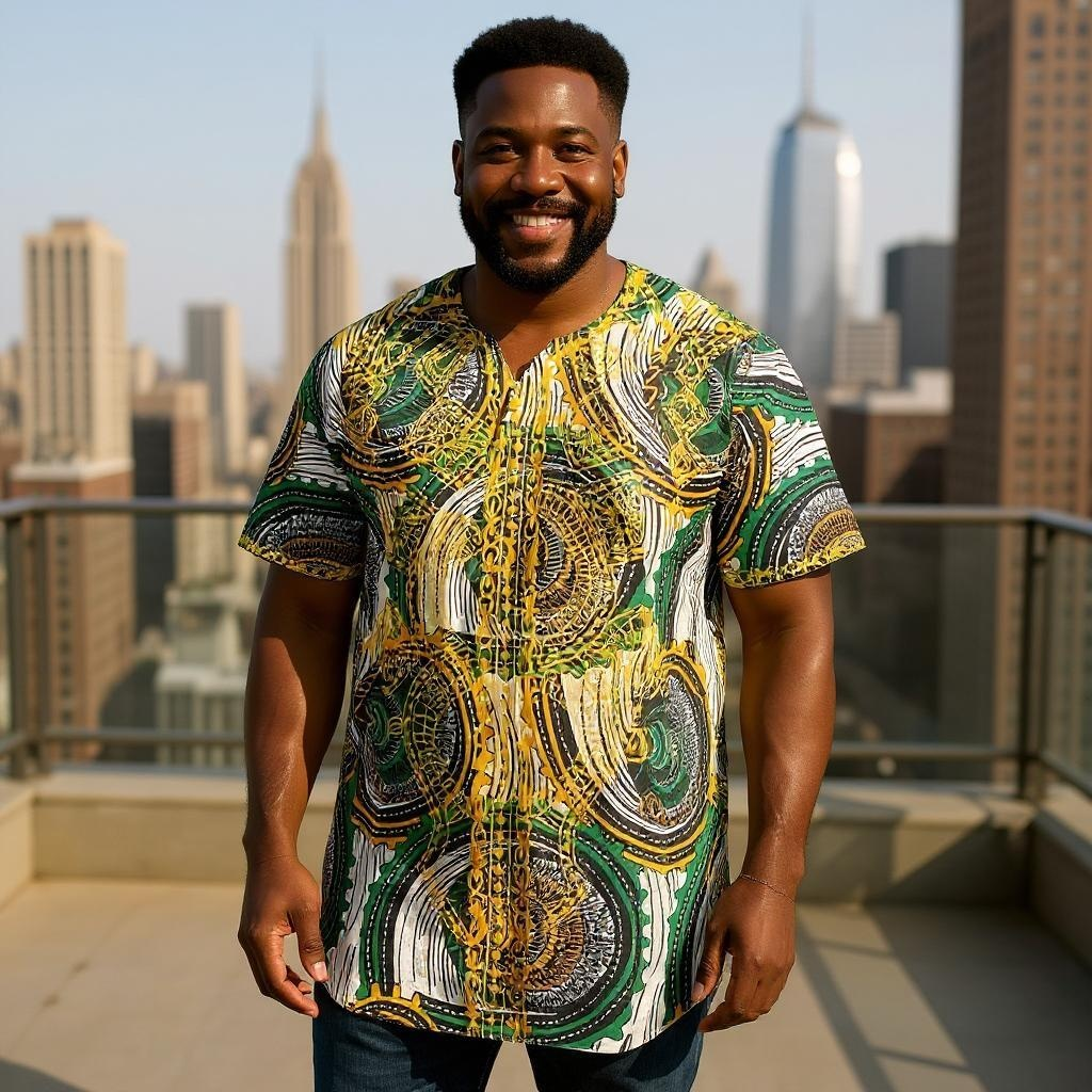 Men's Green/Gold African Print Embroidered Dashiki Shirt 4XL