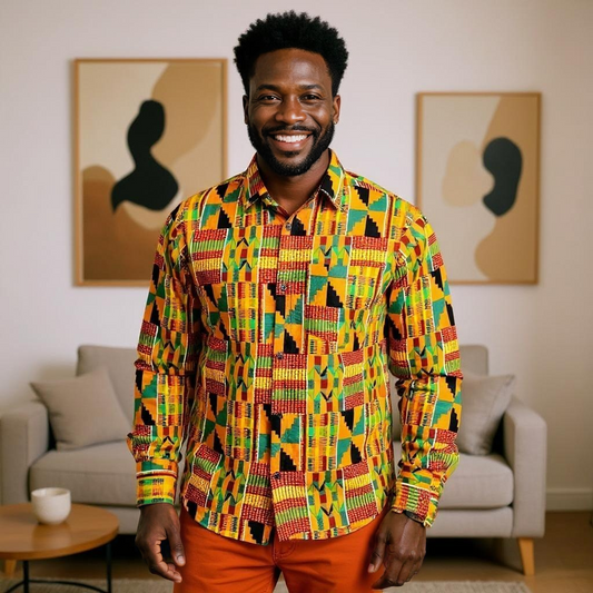 Men's Long Sleeve Kente Style2 Dashiki Shirt