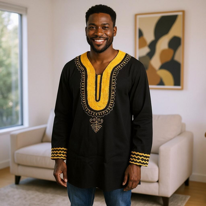 Men's Embroidered Full Sleeve African Print Shirt