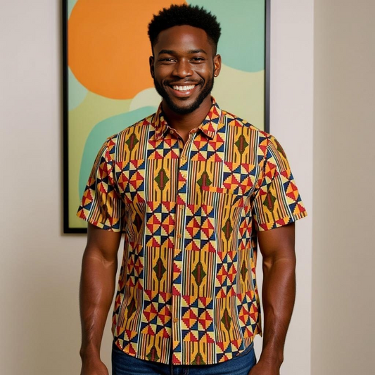 Men's African Kente Print Button Down Shirt