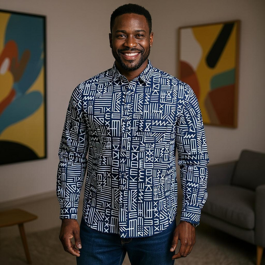Men's Full Sleeve African Black/White Print Shirt