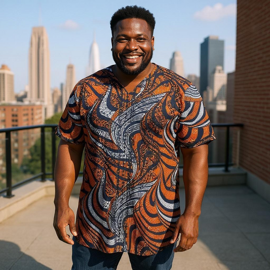 Men's Orange African Print Embroidered Dashiki Shirt