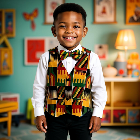 Boys African Kente Print Vest & Bow Tie Set (Size 4T)