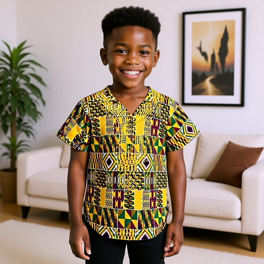 Kids African Print Dashiki Embroidered Shirts 8T