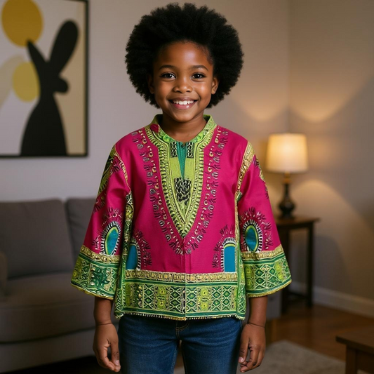 Children's Traditional Print Dashiki Hoodie Jacket-Fuchsia
