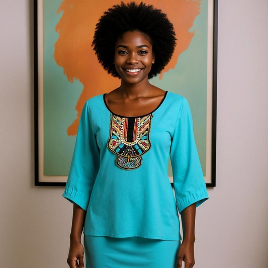 Loose Fit Embellished Tunic Blue Top