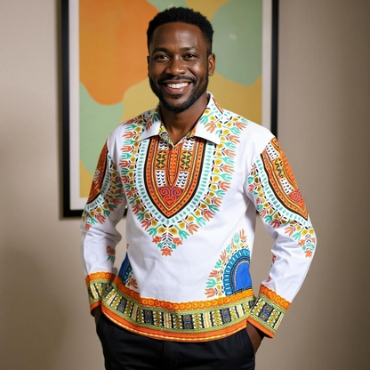 Traditional Print Unisex Dashiki Long Sleeve Shirts (3XL)