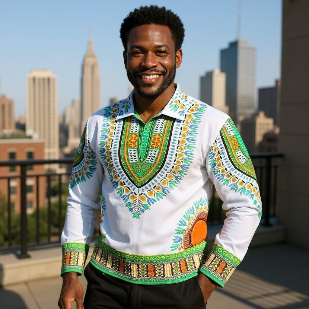 Traditional Print Unisex Dashiki Long Sleeve Shirts (3XL)