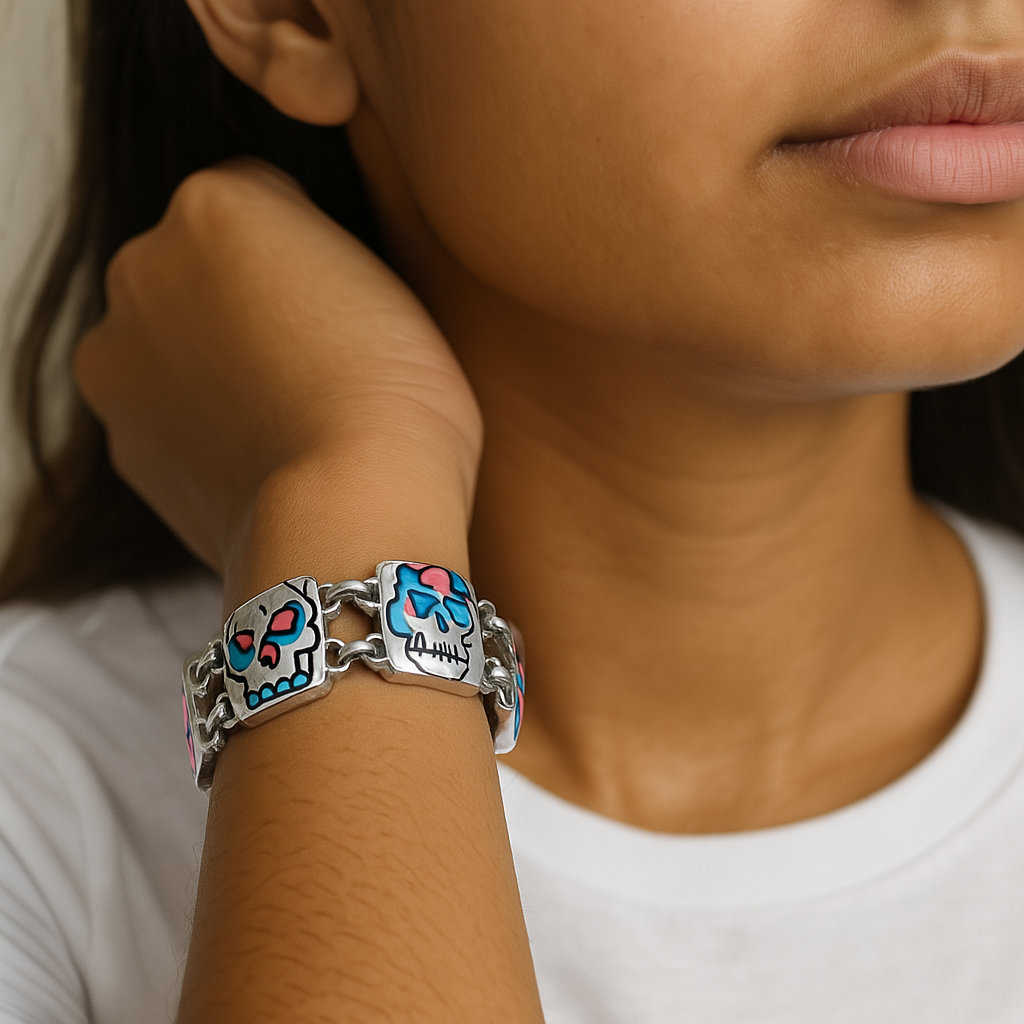 Colorful Maya Glyph Link Bracelet