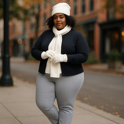 Faux Fur Trim Fleece Scarf, Hat, & Gloves 3pc Set