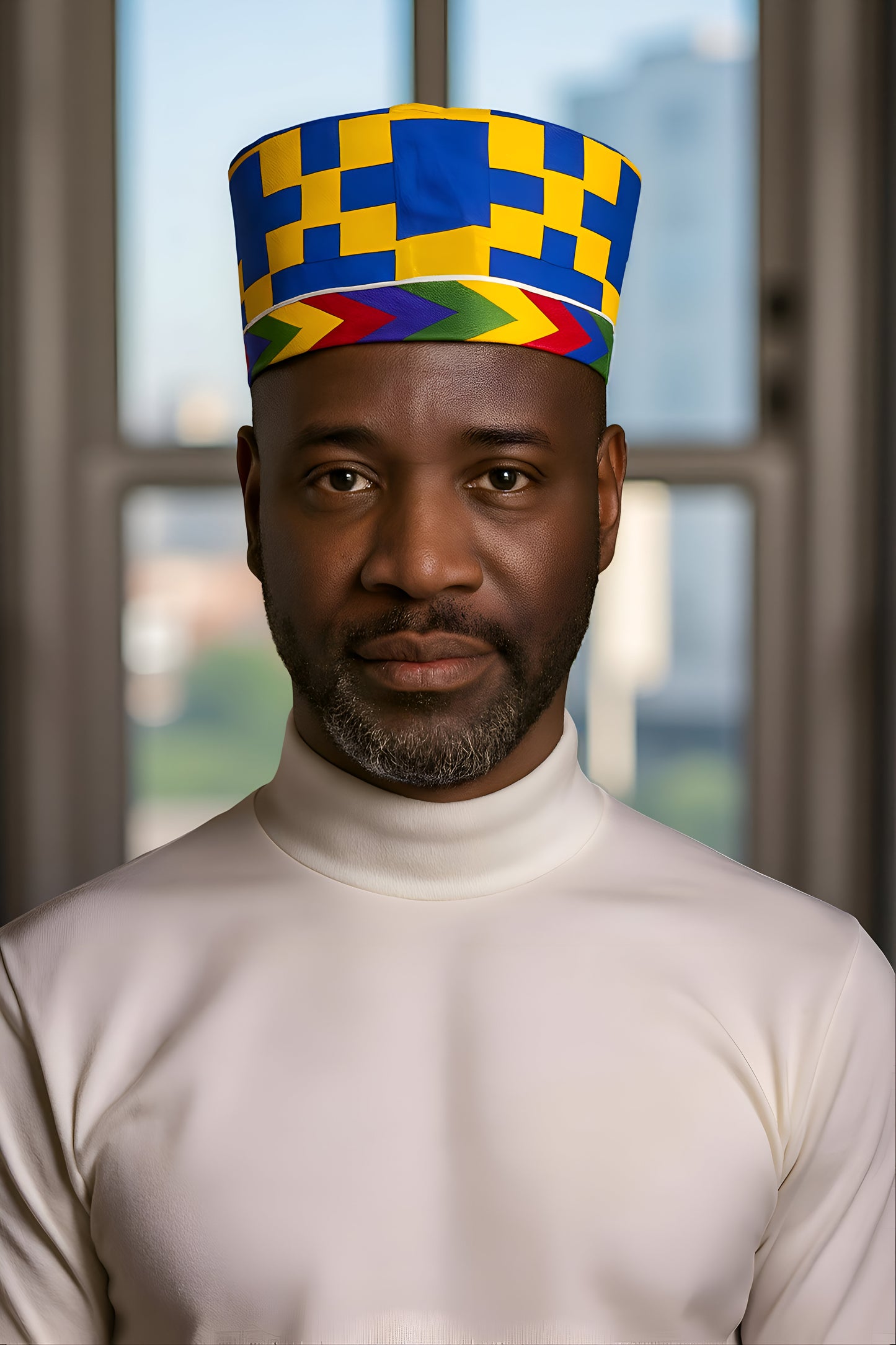 Blue Yellow Print Kente Unisex Kufi Hat
