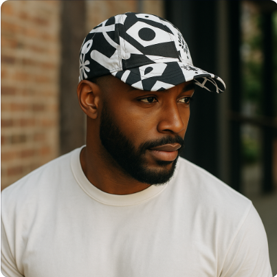 White/Black African Print Baseball Cap with Matching Mask