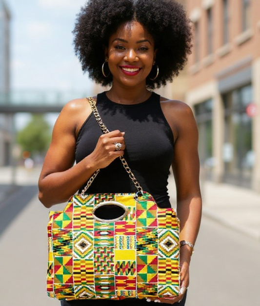 Mix Kente African Print Snap Clutch Tote Bag