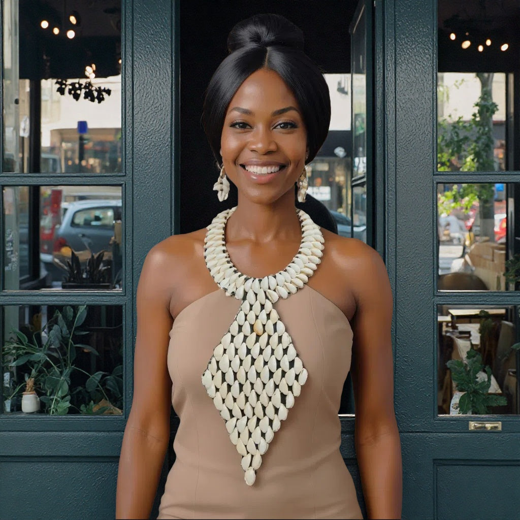 Cowrie Shell Diamond Style Necklace & Earring Set