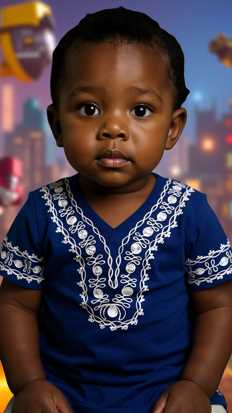 6-9 Months African Kids Solid Embroidered Dashiki Shirt