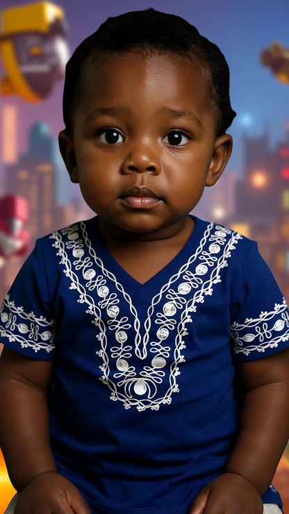 6-9 Months African Kids Solid Embroidered Dashiki Shirt