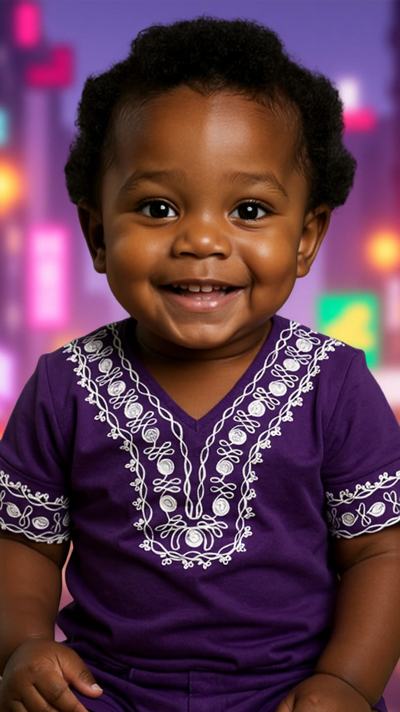 6-9 Months African Kids Solid Embroidered Dashiki Shirt