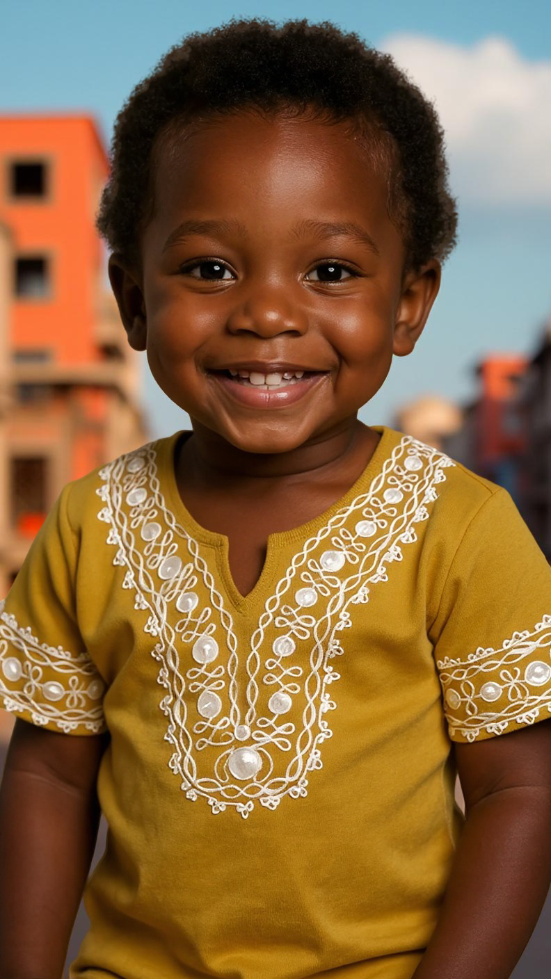 6-9 Months African Kids Solid Embroidered Dashiki Shirt