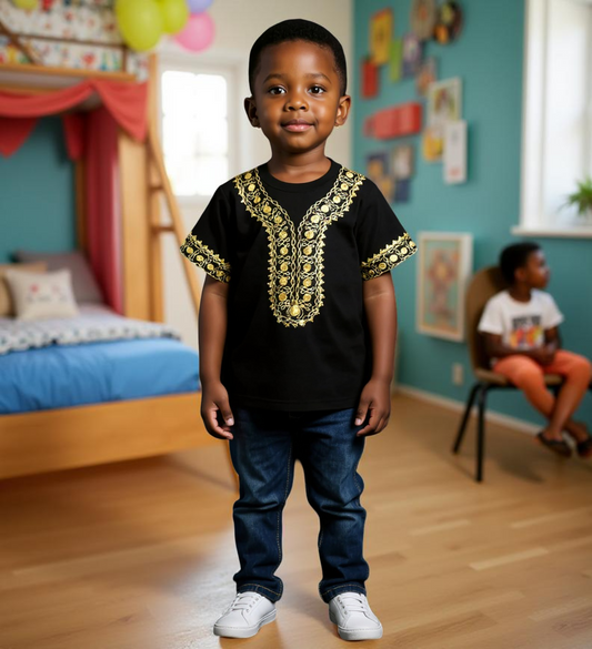 Kids Solid Color Embroidered African Dashiki Shirt (4T)