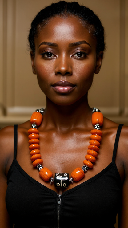 Solid Color Bone Jumbo Beaded African Inspired Necklace