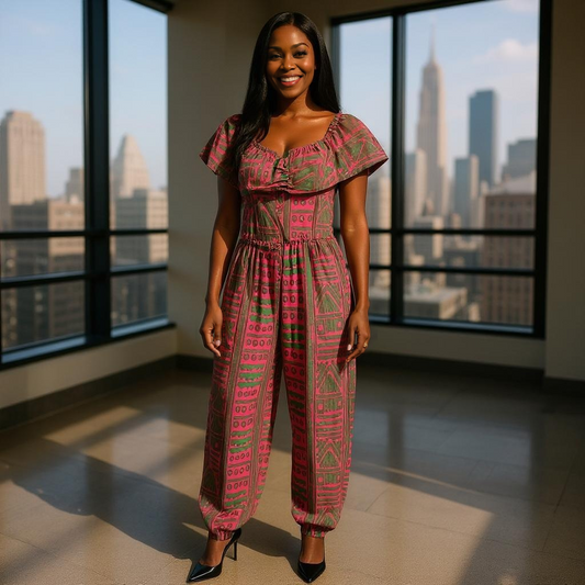 Pink/Green African Print Jumpsuit