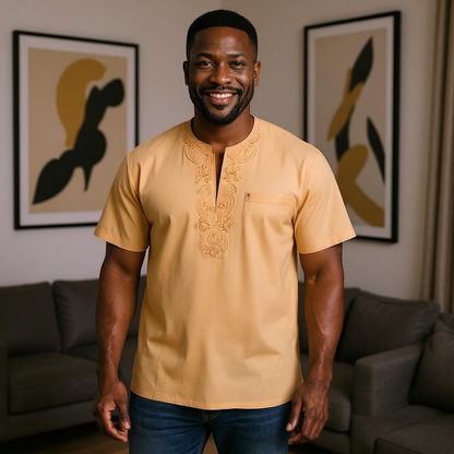 Men's Linen Embroidered Dashiki Shirt