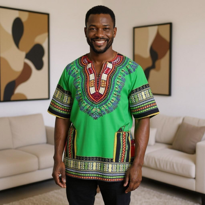 Big and Tall Plus Size Traditional Print Dashiki Shirts (Unisex) 5X-8X