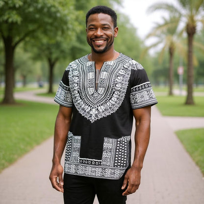 Big and Tall Plus Size Traditional Print Dashiki Shirts (Unisex) 5X-8X