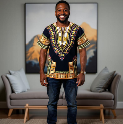 Big and Tall Plus Size Traditional Print Dashiki Shirts (Unisex) 5X-8X