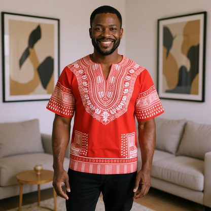 Big and Tall Plus Size Traditional Print Dashiki Shirts (Unisex) 5X-8X