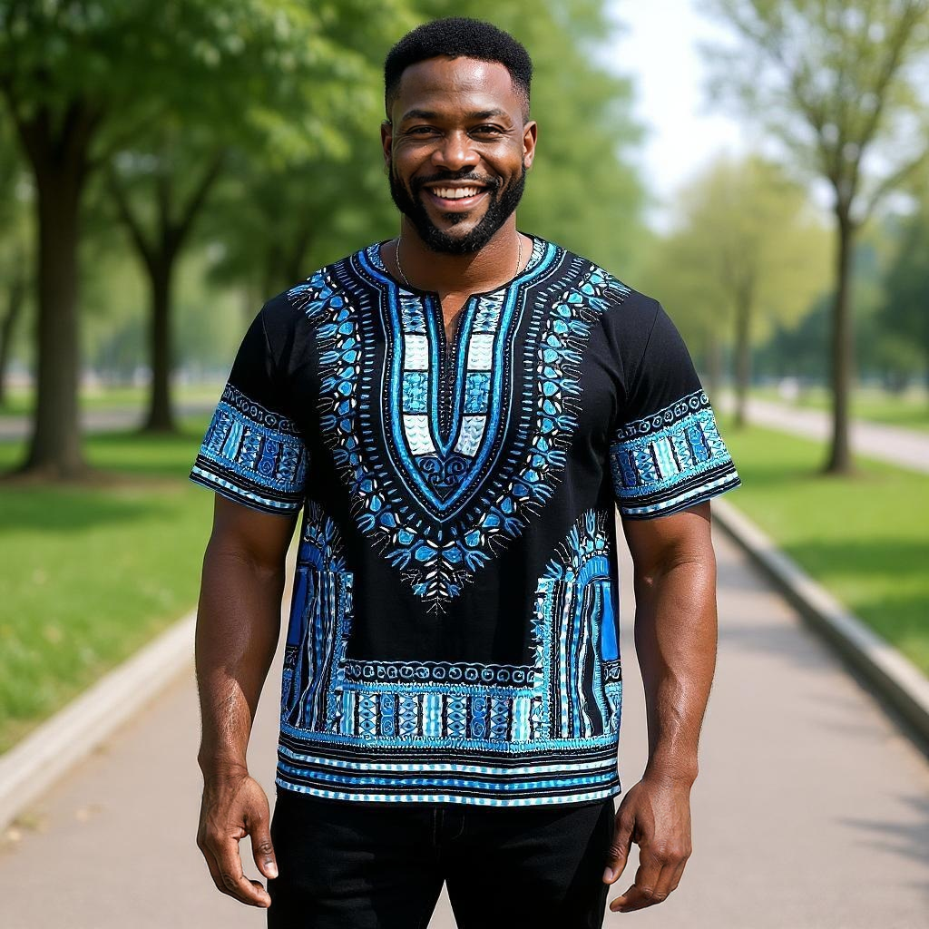 Big and Tall Plus Size Traditional Print Dashiki Shirts (Unisex) 5X-8X