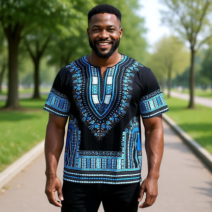 Big and Tall Plus Size Traditional Print Dashiki Shirts (Unisex) 5X-8X