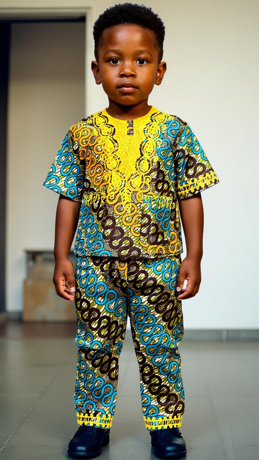 Little Boys 3pc African Disk Print Dashiki Pant Set
