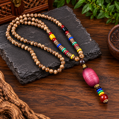 Men’s Vintage Tribal Wood Bead Pendant Necklace