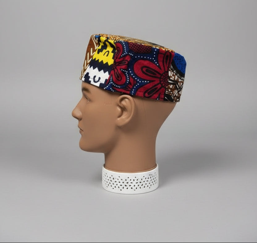 African Print Patchwork Kufi Hat – Multicolor Ankara Cap (F)