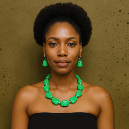 Tribal Rock Style Bone Necklace & Earrings Set (Green)